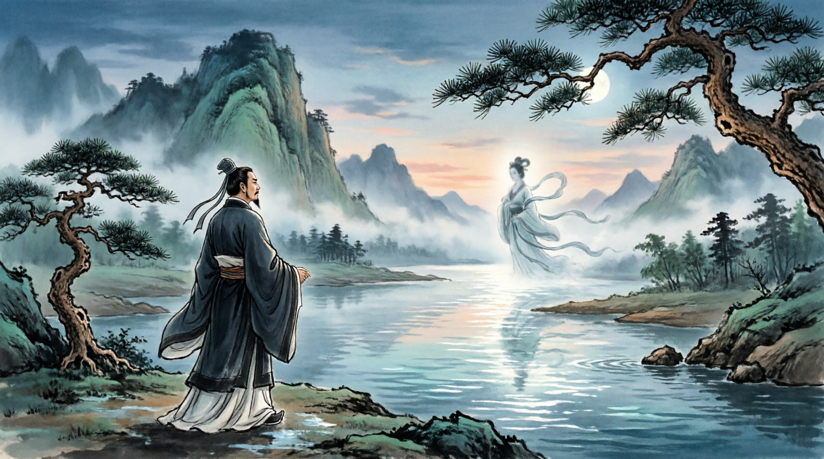 曹植与洛神隔水相望